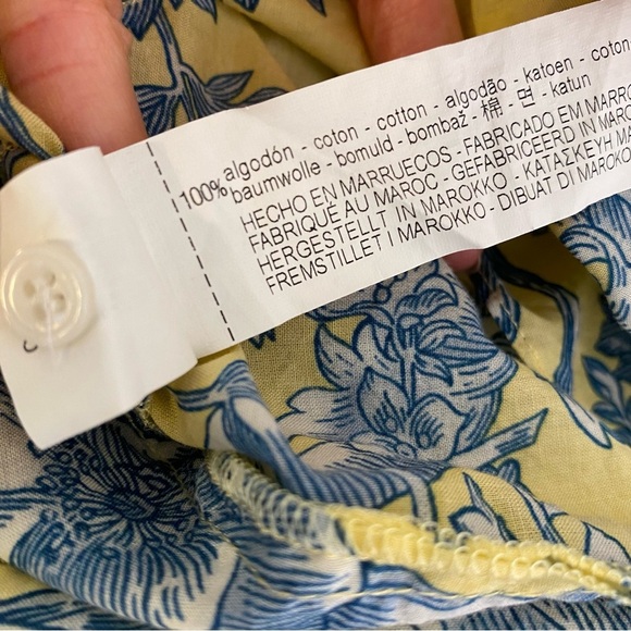 Zara Basic Tunic Blouse Button Down Blue Yellow Flower Print Sz Small 3/4 Sleeve - Picture 10 of 10